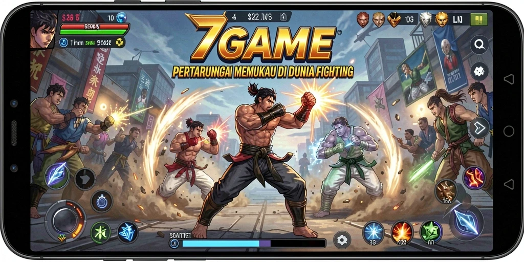 Screenshot menunjukkan momen pertarungan epik dalam 7GAME.