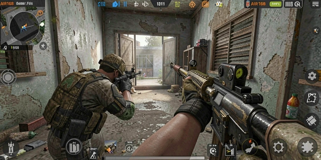 Tangkapan layar AIR168 menampilkan aksi menegangkan dalam permainan FPS.
