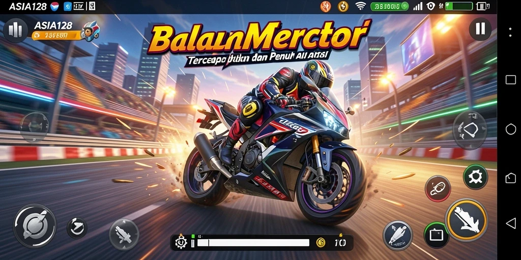 Tampilan gameplay balapan motor yang mendebarkan di ASIA128.