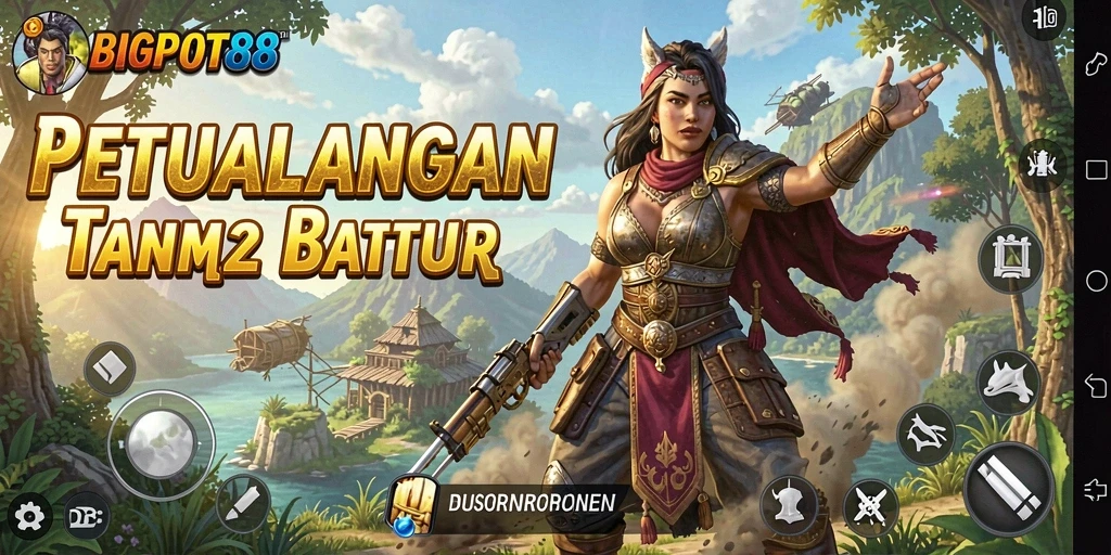 Screenshot gameplay BIGPOT88 menampilkan petualangan yang seru dan dunia yang luas.