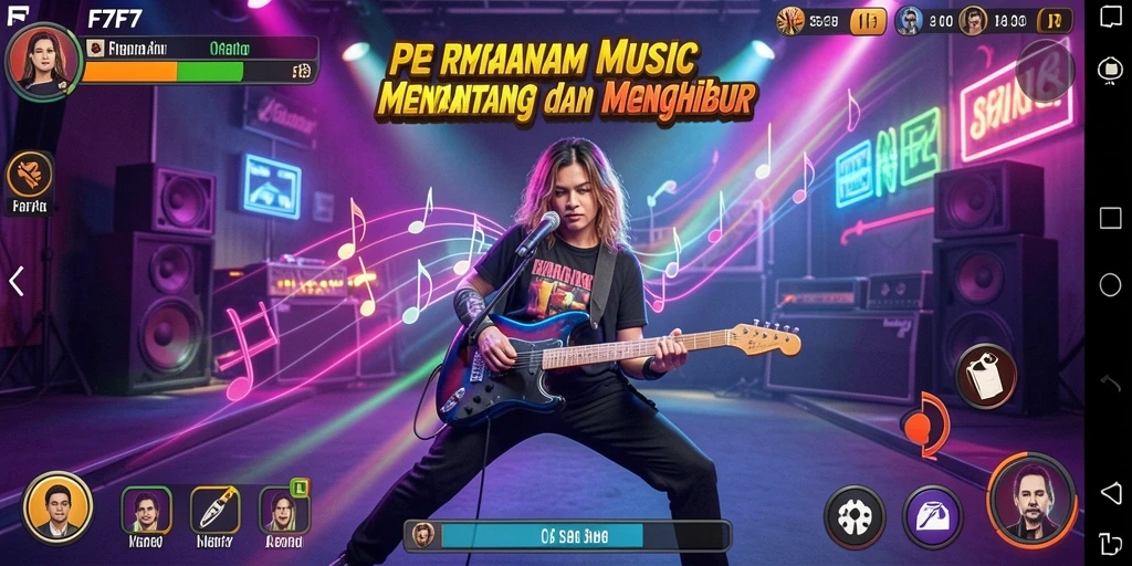 Tampilan gameplay F7F7 dengan tantangan musik yang seru.