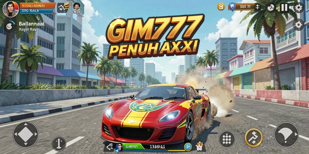 Tampilan gameplay mendebarkan GIM777 saat balapan di trek menantang.