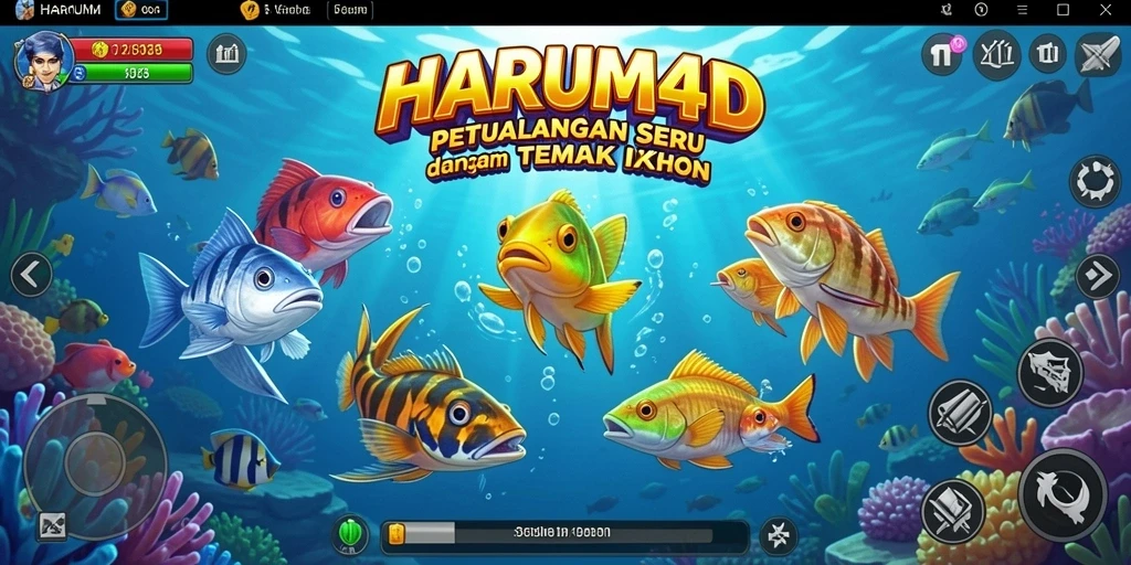 Screenshot gameplay HARUM4D menampilkan aksi seru menembak ikan.