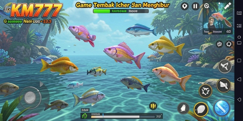 Tampilan gameplay seru dalam KM777 saat menembak ikan.