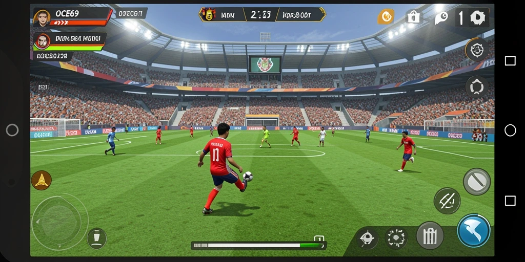 Screenshot gameplay OCE69 yang menampilkan aksi seru di lapangan sepak bola.
