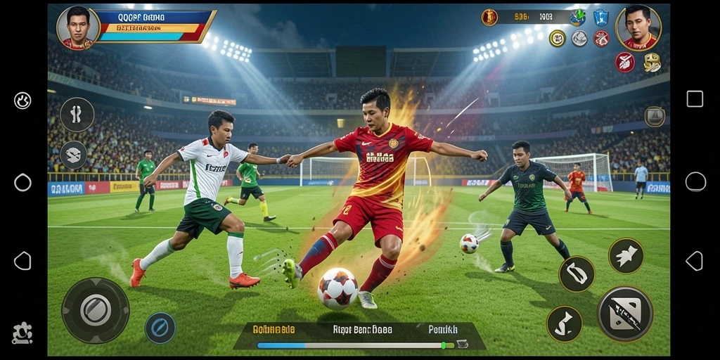 Tampilan gameplay menarik dari QQRP dengan aksi sepak bola yang intens.