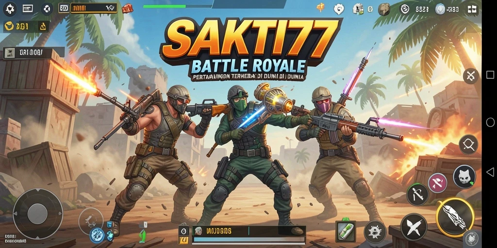 Gameplay SAKTI77 yang penuh aksi dan strategi Battle Royale.