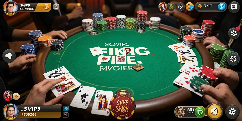 Screenshot SVIP5 menampilkan gameplay Poker yang mendebarkan.
