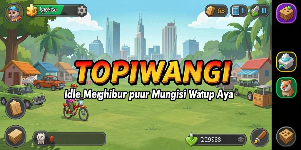 Tangkapan layar utama gameplay TOPIWANGI menampilkan suasana permainan yang menyenangkan dan santai.