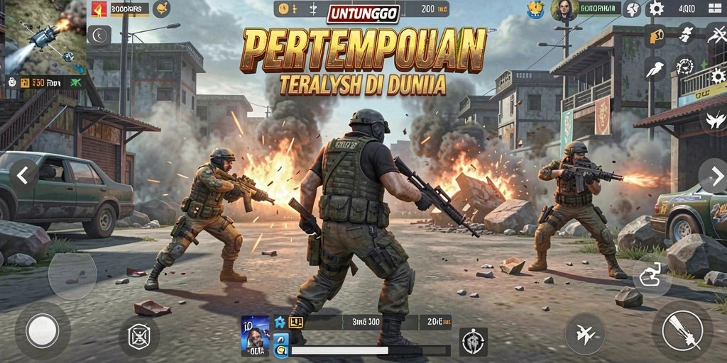 Tampilan seru pertempuran dalam game Battle Royale UNTUNGGO.
